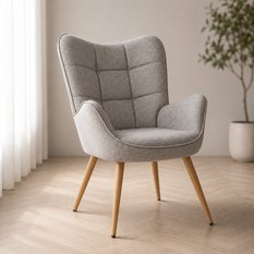 Fotel uszak tapicerowany wypoczynkowy 69x63x89 cm do salonu biura nogi dąb, jasnoszary - Miniaturka zdjęcia nr 1