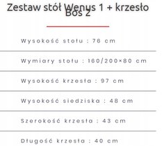 Zestaw mebli do jadalni stół WENUS 160/200X80  + krzesła BOS 2 z litego drewna bukowego brązowe - Miniaturka zdjęcia nr 5
