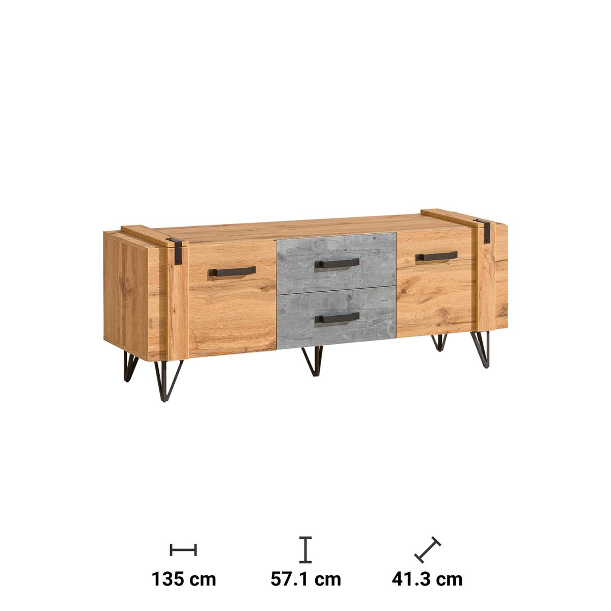 Szafka RTV 135x41,3x51,7 cm z półką i dwoma szufladami dąb wotan do salonu nr. 2