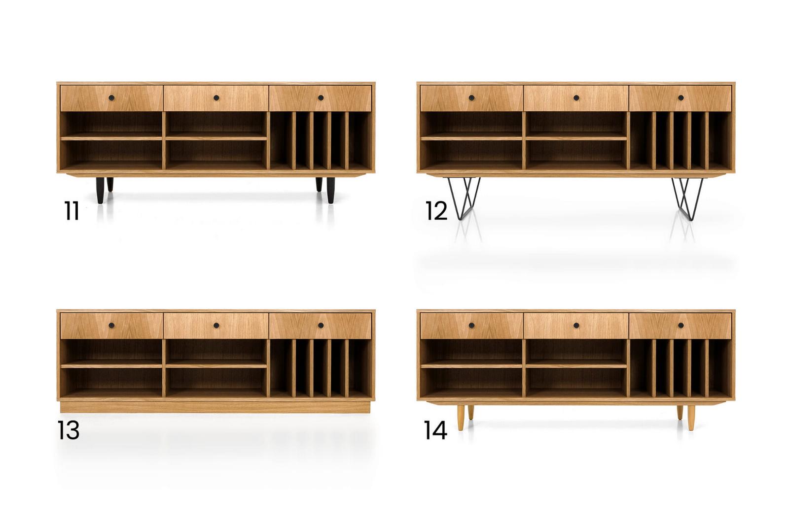 Szafka RTV 180x45x70 cm na gramofon z półkami szufladami i półkami na winyle fornirowany dąb do salonu nr. 2