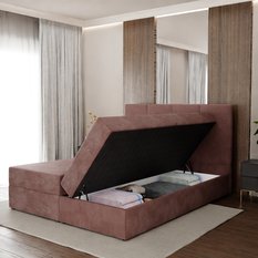 Łóżko kontynentalne 180x200x113 cm tapicerowane podwójne z materacem brudny róż  - Miniaturka zdjęcia nr 4