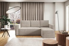 Narożnik CORDA 248x150x93 cm z funkcją spania automatem i pojemnikiem sztruks różowy do salonu - Miniaturka zdjęcia nr 2
