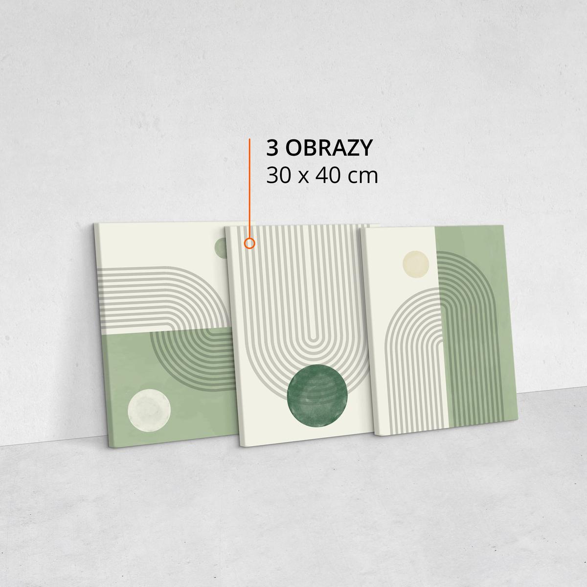 Obrazy Do Sypialni Set Zielone Wzory Geometryczne Abstrakcja 90x40cm nr. 10