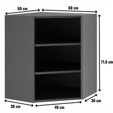 Korpus szafka kuchenna górna narożna 60x72x60 cm z akcesoriami czarny  - Miniaturka zdjęcia nr 2