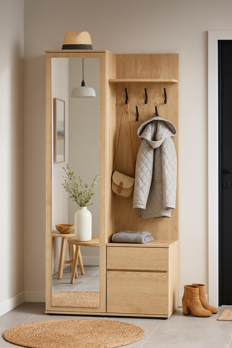 Garderoba do przedpokoju DUO 180x95x35 cm z lustrem wieszakami szafka na buty dąb cremona