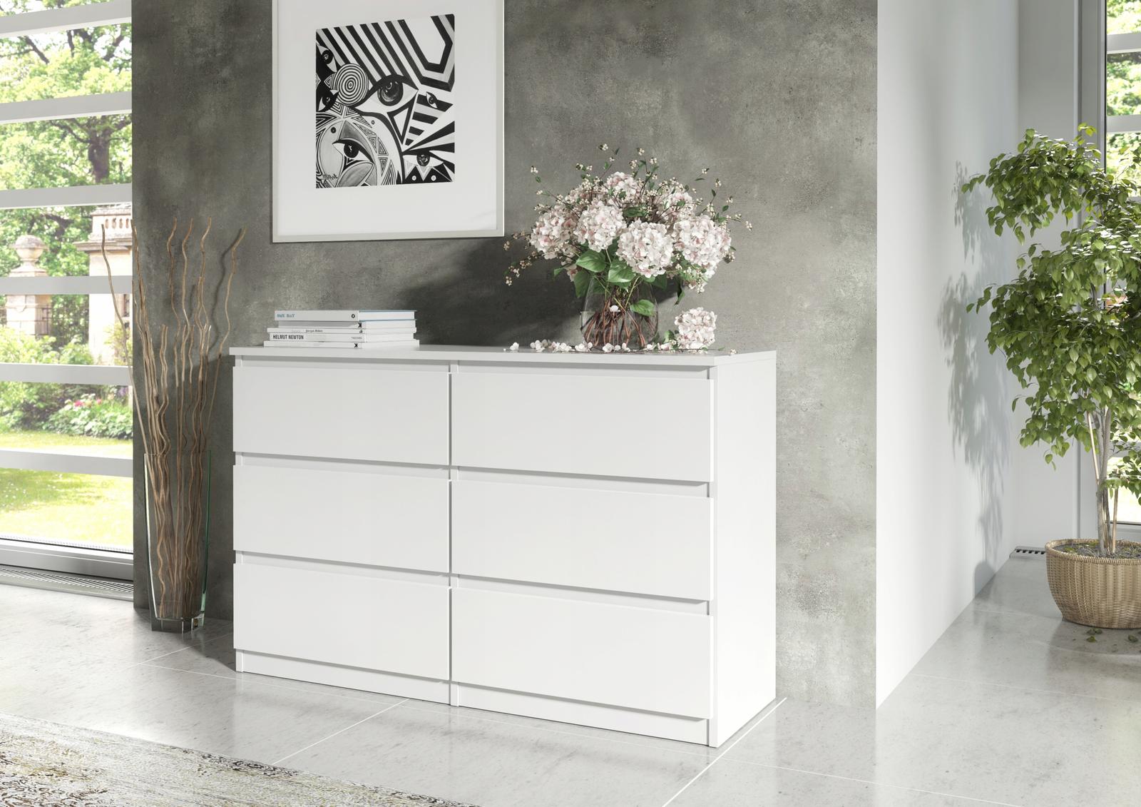 Komoda 120 cm mega cena MARTUSIA 72x120x40 cm z 6 szufladami biała do salonu i sypialni nr. 6
