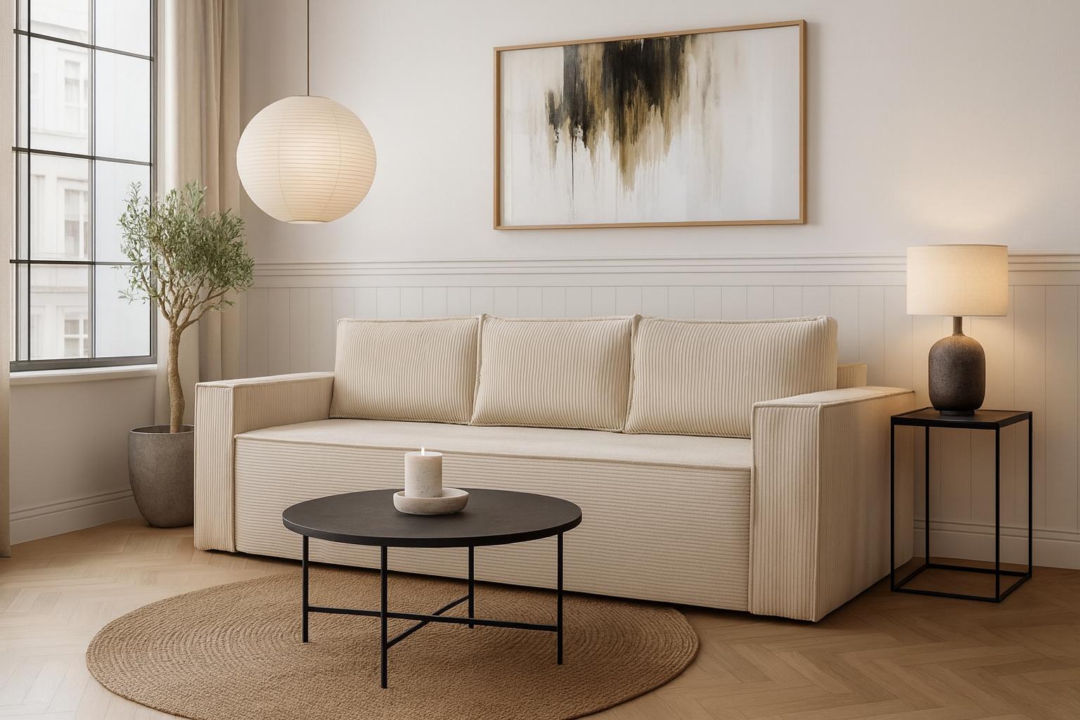 Kanapa rozkładana Verona 248x52x93 cm wersalka z funkcją spania i pojemnikiem sprężyny bonell sztruks beżowa do salonu