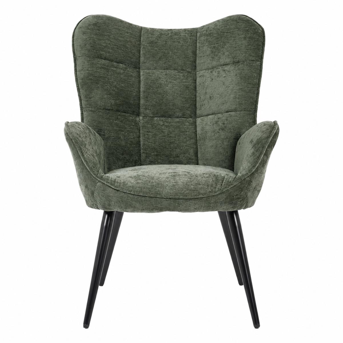 Fotel uszak tapicerowany wypoczynkowy 69x63x89 cm do salonu biura nogi czarne, szenil zielony nr. 5