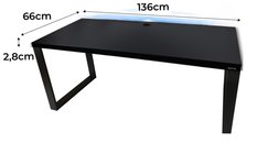 Biurko gamingowe model 2 Low 136x66x2.8 cm czarne loftowe led przepust stabilne do pokoju gracza - Miniaturka zdjęcia nr 2