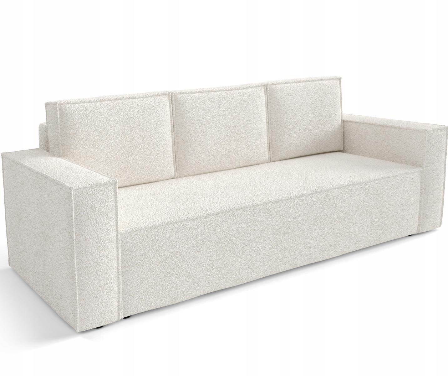 Kanapa CORDA 248x96x93 cm sofa z funkcją spania automat i pojemnik BOUCLE biała do salonu