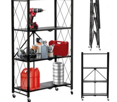 Regał na kółkach 4 poziomy metalowy składany do kuchni  - Miniaturka zdjęcia nr 6