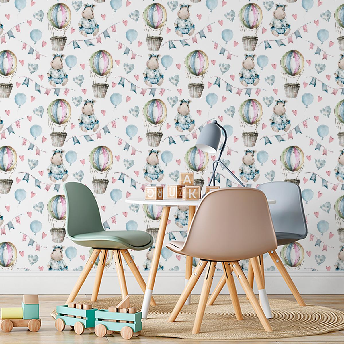 Tapeta Do Pokoju Dziecka ZWIERZĘTA Balony Serca  nr. 3