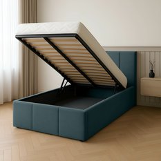 Łóżko Pojedyncze 90x200cm łóżko tapicerowane z pojemnikiem turkusowe do sypialni wezgłowie 120 cm - Miniaturka zdjęcia nr 2