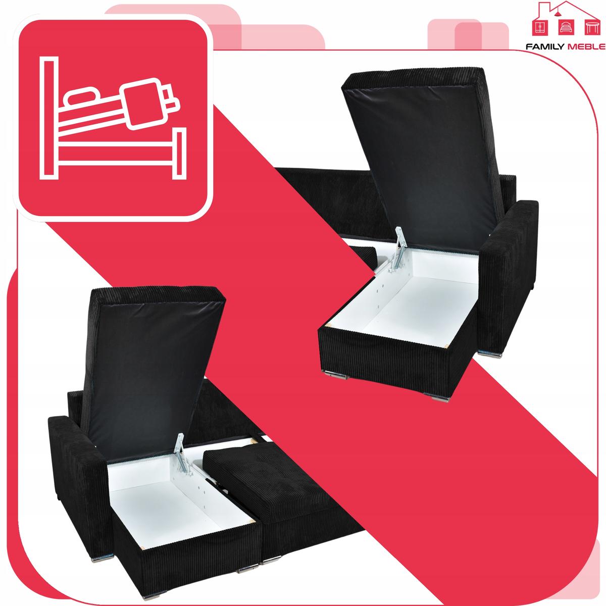 Narożnik Bonito BIG 296x74x104 cm kształt U z funkcją spania i przechowywania Anafi sztruks czarny nr. 6