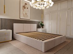 Łóżko tapicerowane do sypialni 180x200x120 cm podwójne z pojemnikiem modne kremowe - Miniaturka zdjęcia nr 2
