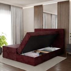 Łóżko kontynentalne 160x200x113 cm tapicerowane podwójne z materacem bordowe - Miniaturka zdjęcia nr 4