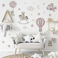 Naklejki Na Ścianę Misie Różowe Balony 60x30  Koń Na Biegunach Chmury Zestaw  - Miniaturka zdjęcia nr 4