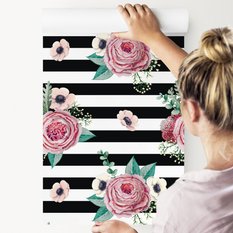 Tapeta Dekoracyjna Paski KWIATY Róże Liście Ozdoba 53x1000  - Miniaturka zdjęcia nr 3