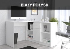 Biurko narożne MODERN 130 cm białe z teksturą z szafką i półkami do biura  - Miniaturka zdjęcia nr 4