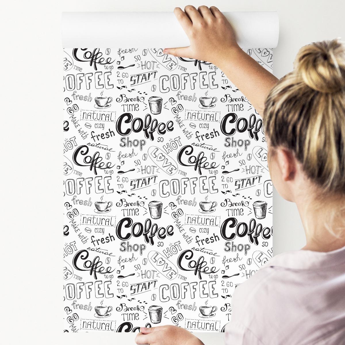 Tapeta napisy kawa filiżanki typografia do jadalni  nr. 4