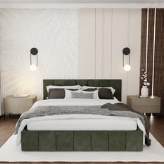 Łóżko tapicerowane 140x200 premium z pojemnikiem do sypialni khaki wezgłowie 107 cm - Miniaturka zdjęcia nr 2