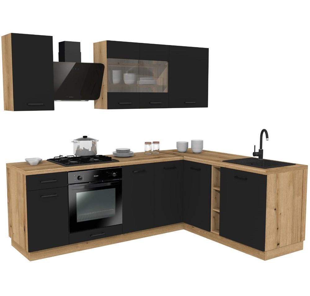 Zestaw mebli kuchennych Vario 240x180 cm dąb evoke blat czarny