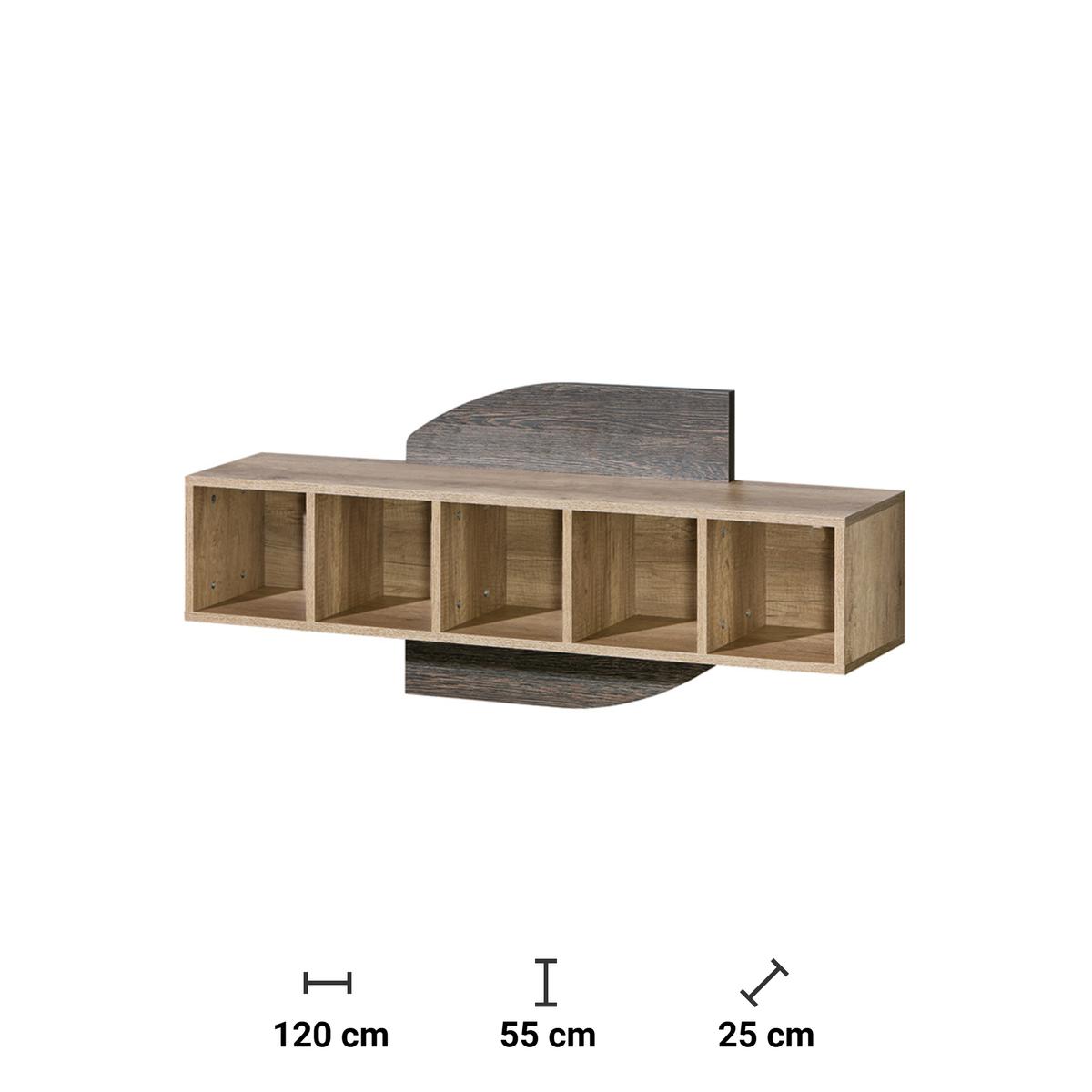 Szafka wisząca 120x25x55 cm Romero z sześcioma półkami dąb canyon arusha do pokoju nr. 2