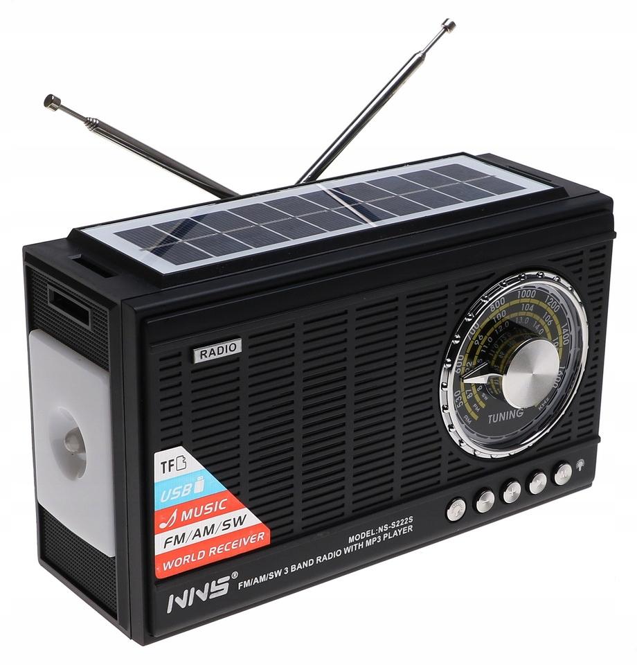 Radio przenośne  21 x 12,5 x 8,5 cm z funkcją bluetooth    z latarką  ładowany solarnie czarne