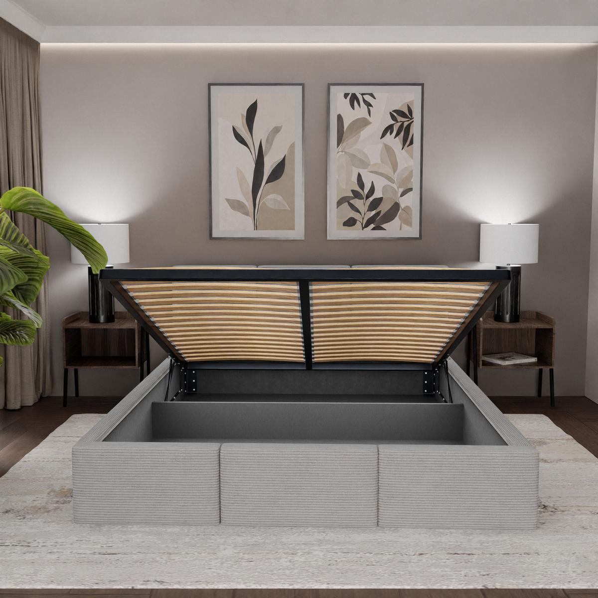 Łóżko Tapicerowane Do Sypialni 120x200 Podwójne z Pojemnikiem Szare nr. 6