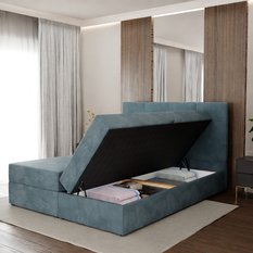 Łóżko kontynentalne 160x200x113 cm tapicerowane podwójne z materacem morskie - Miniaturka zdjęcia nr 4