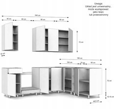 Zestaw mebli kuchennych London 240x180 cm kuchnia narożna szafki kuchenne górne dolne biały lakier mat z blatem District Dark - Miniaturka zdjęcia nr 4