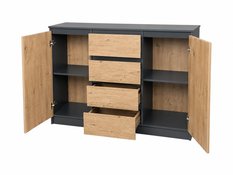 Komoda 120 cm MARTUSIA 101x120x39 cm z 2 drzwiami i 4 szufladami dąb artisan antracyt do salonu i sypialni pojemna - Miniaturka zdjęcia nr 3