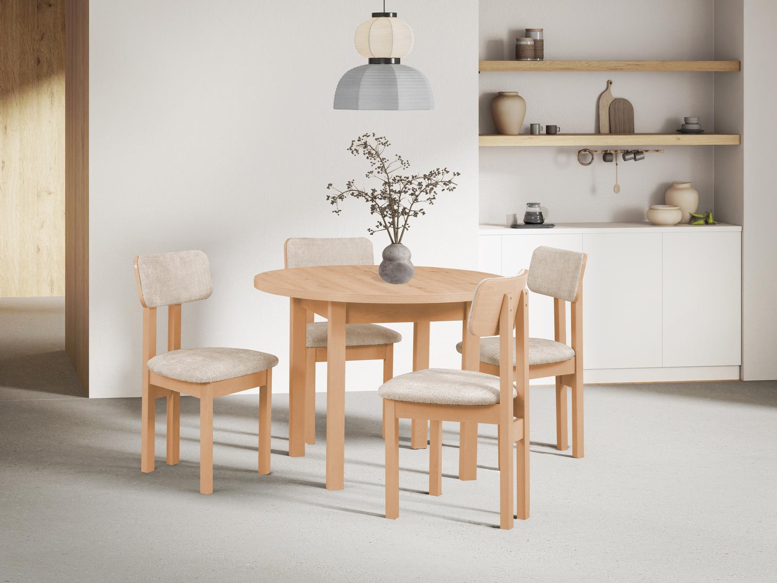 Krzesło drewniane do jadalni NILO tapicerowane dąb artisan/jasnobeżowe  nr. 5