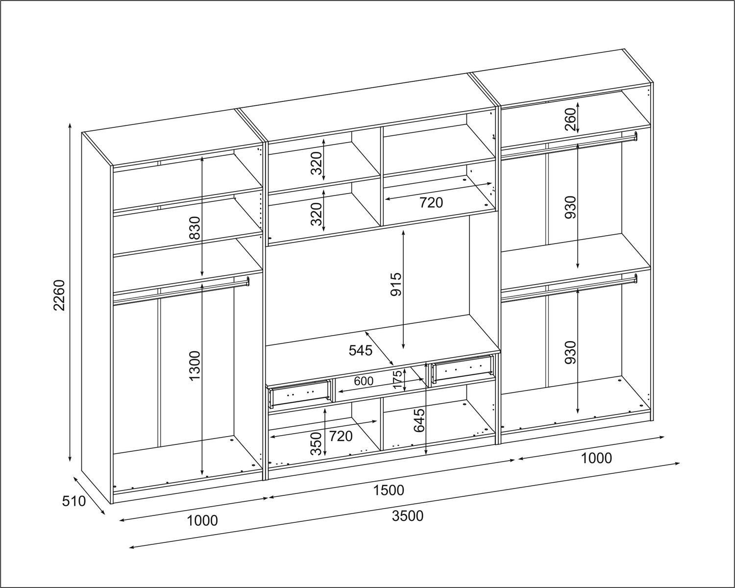 Meblościanka 350x53x227 cm Scandi z pojemnymi szafami i półkami dąb carpenter whisky do salonu nr. 7