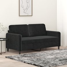 Sofa 158x77x80 cm 2-osobowa wygodna tapicerowana aksamitem czarna do salonu - Miniaturka zdjęcia nr 2