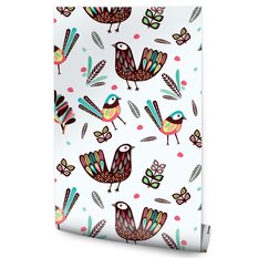 Tapeta Do Pokoju Dziecka Kolorowe PTAKI Pióra Boho  - Miniaturka zdjęcia nr 1