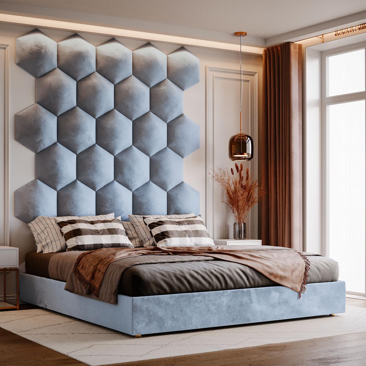 Panele tapicerowane 35x40 cm hexagon magic velvet błękitny nr. 3