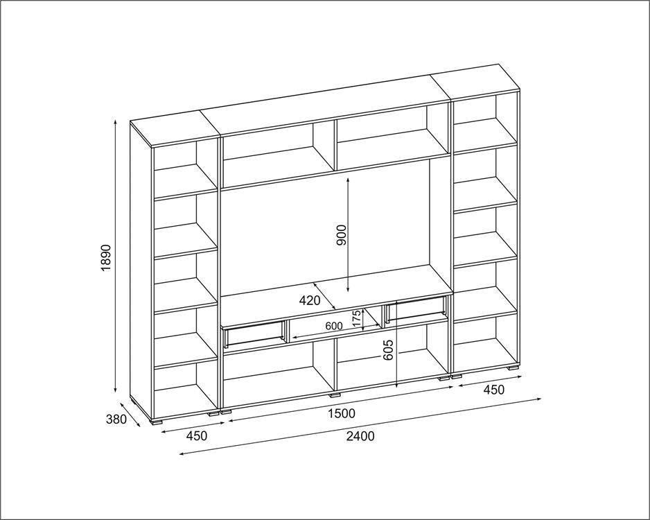 Meblościanka z szafą PLUTON 370x200x52 cm zestaw mebli do salonu RTV  sonoma ciemna biały połysk  nr. 2