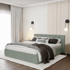 Łóżko tapicerowane 160x200 premium z pojemnikiem do sypialni miętowe wezgłowie 107 cm - Miniaturka zdjęcia nr 1