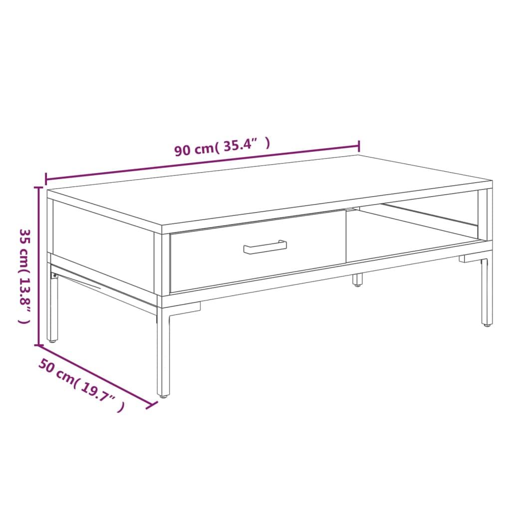 Stolik kawowy 90x50x35 cm z półką i szufladą z litego drewna sosnowego do salonu nr. 9