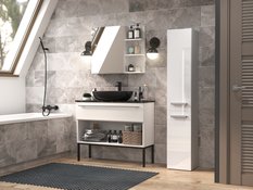 Szafka łazienkowa NEL IV 174x31x30 cm z drzwiami i koszem do łazienki biały połysk bestseller - Miniaturka zdjęcia nr 2