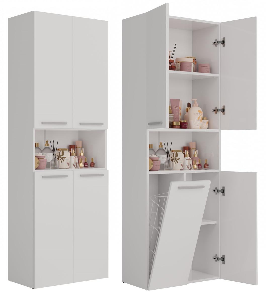 Słupek łazienkowy NEL DK 1K 171x60x30 cm szafka łazienkowa z koszem na pranie biały mat