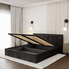 Łóżko tapicerowane 160x200 premium z pojemnikiem do sypialni czarne wezgłowie 107 cm - Miniaturka zdjęcia nr 6