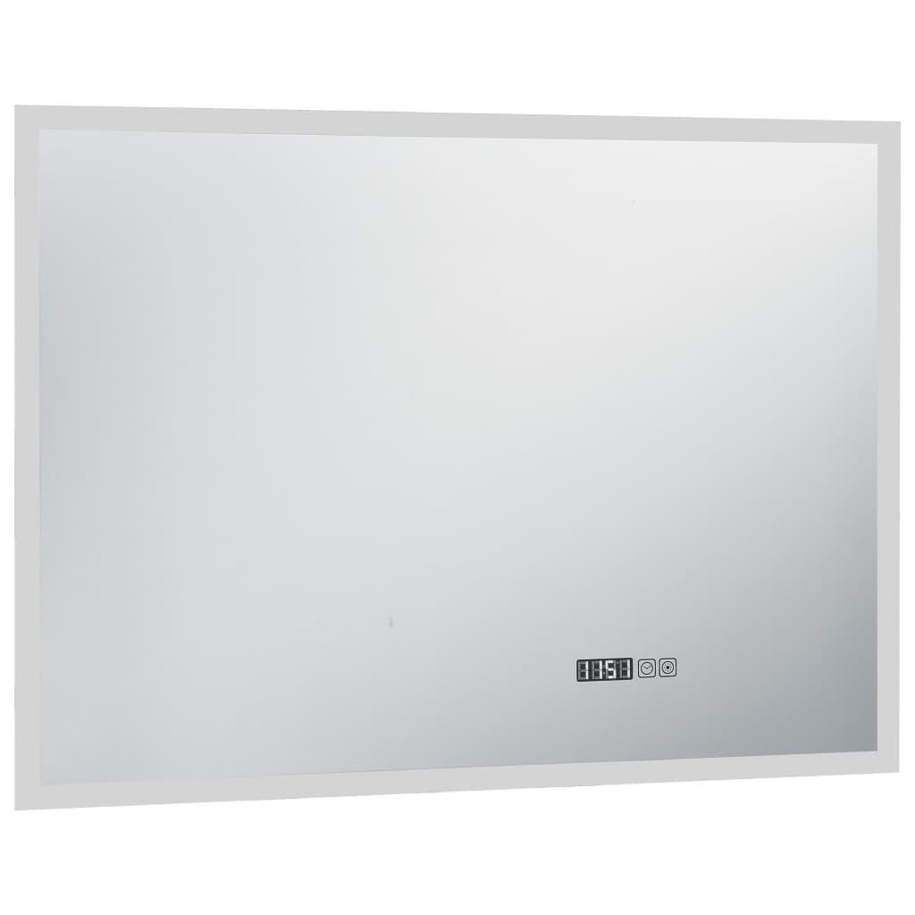  Lustro 100x60 cm do sypialni łazienki z LED czujnikiem dotyku i zegarem szklane aluminium srebrne  nr. 3