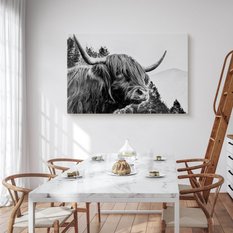 Obraz Do Salonu Krowa Szkocka Czarno-Biały  90x60 Pejzaż Góry Las Natura  - Miniaturka zdjęcia nr 4