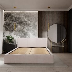 Łóżko tapicerowane do sypialni basic 120x200x88 cm podwójne z pojemnikiem kremowe - Miniaturka zdjęcia nr 3