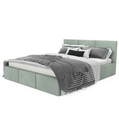 Łóżko tapicerowane 120x200x100 cm z pojemnikiem do sypialni automatycznym na pościel miętowe - Miniaturka zdjęcia nr 10