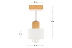 Lampa sufitowa 12 x 12 x 25 cm jednopunktowy spot z drewna i metalu gwint E27 biała do salonu - Miniaturka zdjęcia nr 3