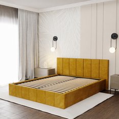 Łóżko tapicerowane 140x200 premium z pojemnikiem do sypialni żółte wezgłowie 107 cm - Miniaturka zdjęcia nr 4