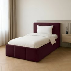 Łóżko Pojedyncze 90x200cm łóżko tapicerowane z pojemnikiem bordowe do sypialni wezgłowie 120 cm - Miniaturka zdjęcia nr 3